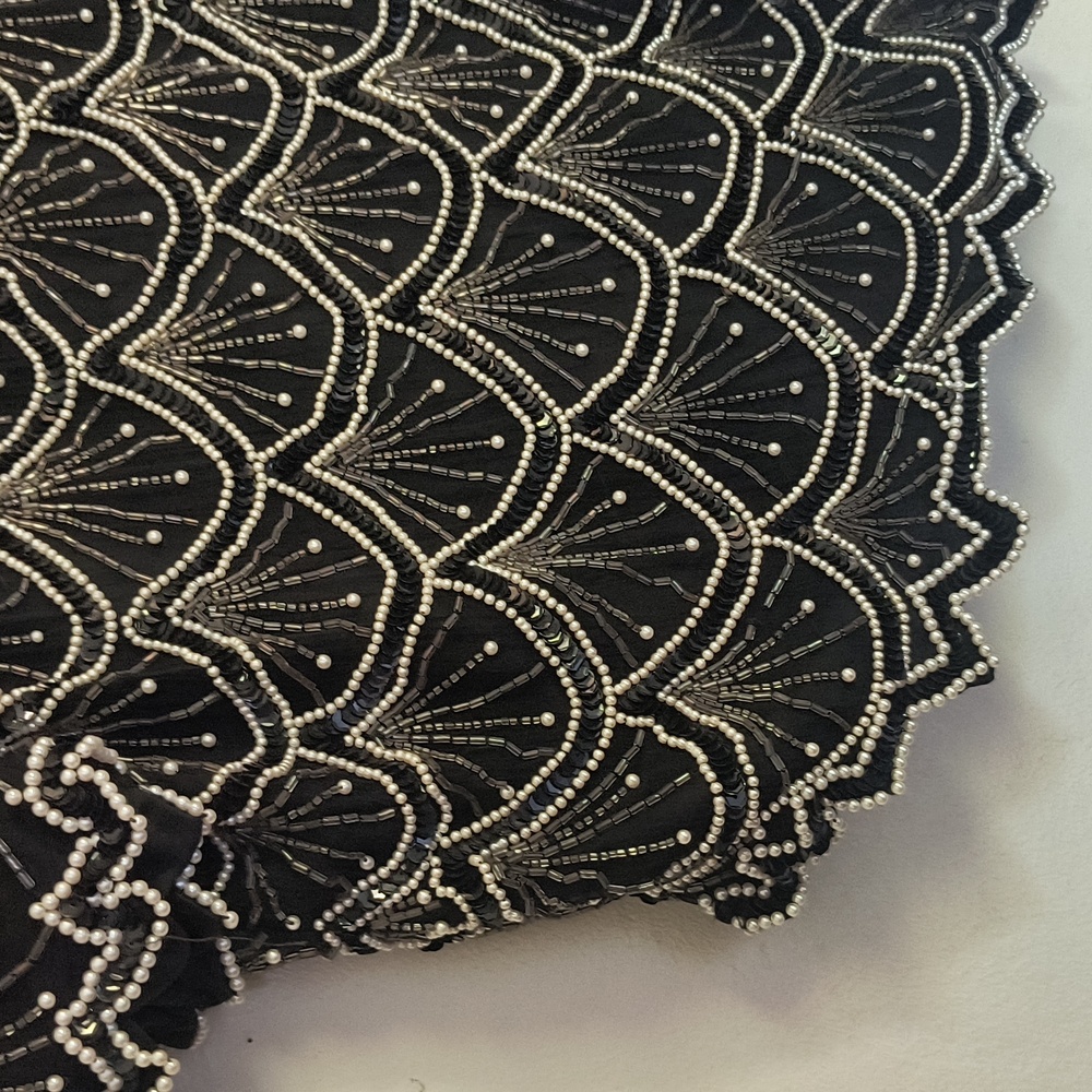 Vintage Laurence Kazar 100% Silk Black and White Beaded Pearl Blouse Sz 3X Women - Picture 9 of 17